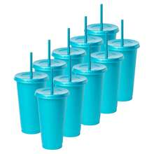 Paquete 20 Vasos Reusables Con Popote Para Bebidas Frías 24 Oz - Aqua Metálico - Ver 2
