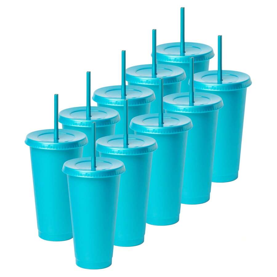 Paquete 20 Vasos Reusables Con Popote Para Bebidas Frías 24 Oz