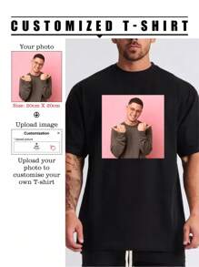 Custom Boyfriend Style Men Loose Breathable Lightweight Comfortable T Shirt With Graphic Design Using Your Own Photo Sports Tops Short Sleeve Customizable T Shirt For Husband Or Boyfriend. Stylish,Fashion,Hipster,Casual,Minimal Chic Personalized,Customized,Custom,Unique Guy Costumes,Capsule Wardrobe,Men Basic/Street Style For Birthdays,For Vacation/Holiday,For School/Competition,For Sports/Climbing,Sports & Outdoor,Season Picks