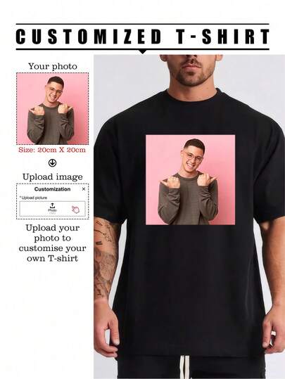 Custom Boyfriend Style Men Loose Breathable Lightweight Comfortable T Shirt With Graphic Design Using Your Own Photo Sports Tops Short Sleeve Customizable T Shirt For Husband Or Boyfriend. Stylish,Fashion,Hipster,Casual,Minimal Chic Personalized,Customized,Custom,Unique Guy Costumes,Capsule Wardrobe,Men Basic/Street Style For Birthdays,For Vacation/Holiday,For School/Competition,For Sports/Climbing,Sports & Outdoor,Season Picks,Personalized Comfortable Casual Loose Fit T-Shirt