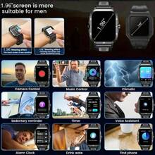 1,96 Zoll Smartwatch für Männer für den Outdoor-Bereich, geeignet als Fitness-Uhr für Smartphones, extra lange Akkulaufzeit, kabellose Anrufe, über 100 Sportmodi/langanhaltend Akku/Musiksteuerung/Nachrichtenbenachrichtigung/Geschenk