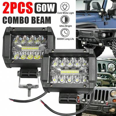 2-Pack 4" 60W LED Work Lights For Vehicles, Super Bright, Waterproof, Durable, Ideal For Car Repair, Off-Road, And Outdoor Use, High-Performance Lighting For Clear Visibility.
