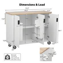 MERAX 51" Fluted Kitchen Island With Drop Leaf, Farmhouse Accent Kitchen Island On Wheels With Internal Storage Rack, Rolling Kitchen Cart With Towel Rack For Kitchen, Dining Room, White Ash - 白色 - 查看 10