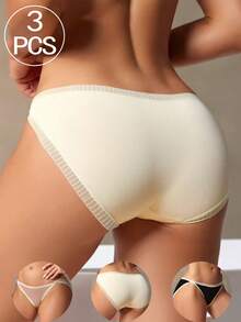 3 Pairs Women's Fashionable Comfortable Lace Trim Seamless Low Waist Triangle Panties - Multicolor - View 1