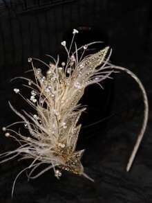 1件优雅羽毛发箍发饰，新娘婚礼发饰，花环，适合搭配婚纱、演出、派对、节日、母亲节、骄傲月、返校季、复活节礼物，发箍，发圈头饰