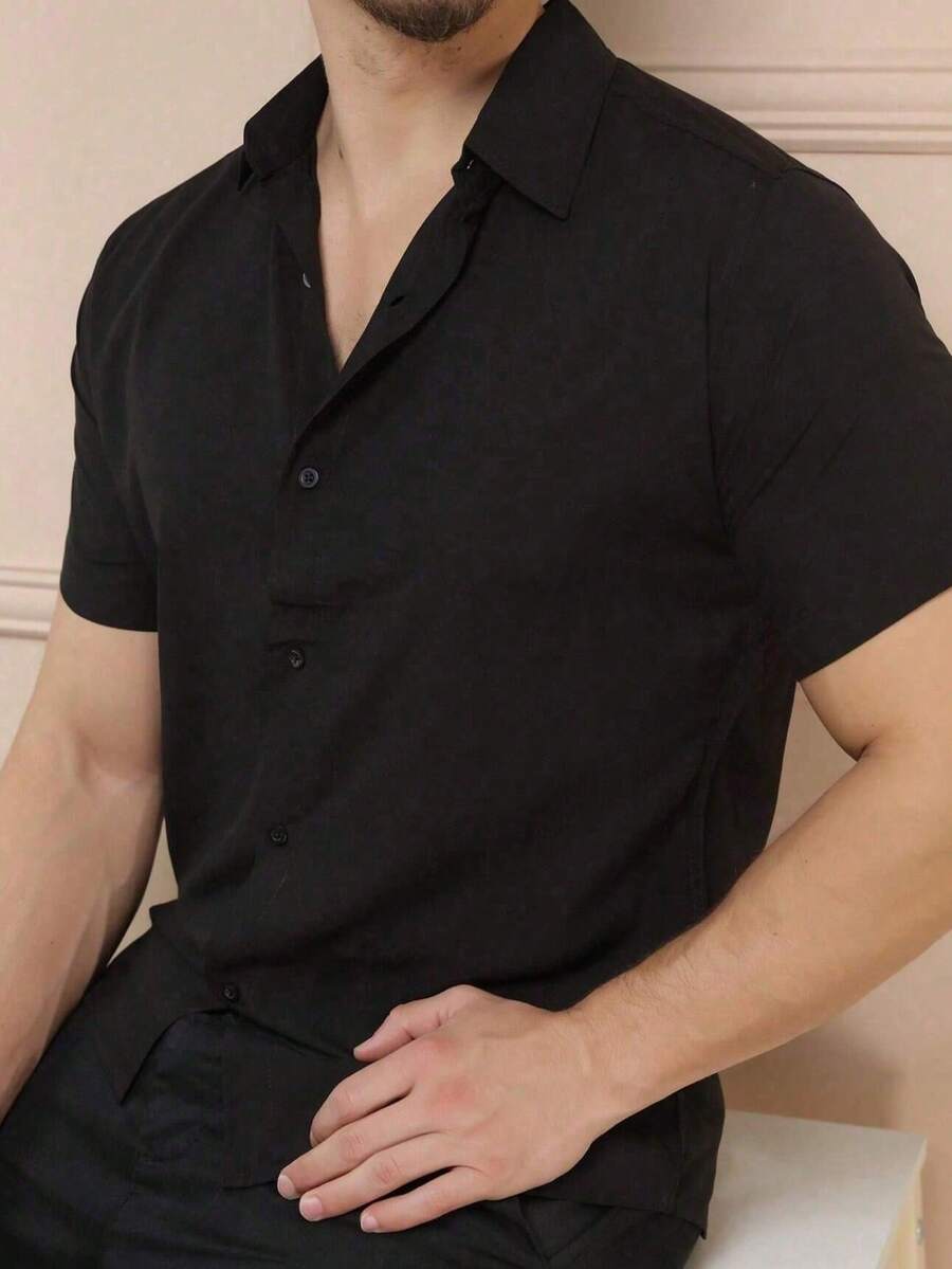 Men's Short Sleeve Shirt Premium Quality Light And Fresh Fabric Easy To Iron - Dark Grey - View 1