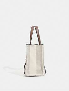 Bolsa feminina de lona mini bolsa tote, nova chegada, bolsa de ombro transversal casual versátil com alça superior, para escritório/viagem, verão - Bege - Ver 9