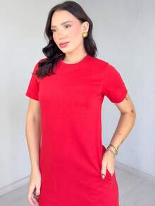Women's Long Dress 100% Cotton - 紅色 - 查看 4