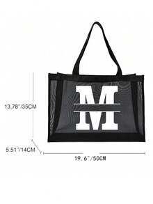 Customized Women's Bags, Customized Text Mesh Tote Bag, Customized Tote Bag, Nylon Material Letter Printed Beach Mesh Tote Bag - Multicolor - View 3