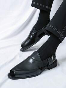 Men's New Summer Casual Solid Color Sandals Open Toe Beach Shoes - Black - View 4