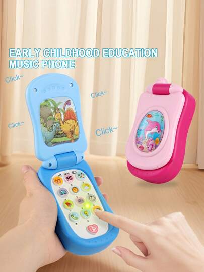 1pc Kids Musical Toy Phone ,Baby Flip Phone, Nursery Rhymes , Learning Songs, Early Educational Gift For Toddlers Boys Girls (Pink/Blue/Purple),Great For Birthdays, Christmas, And Children 1-6.