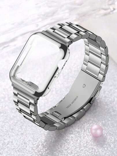 2pcs Stainless Steel Metal Apple Watch Band + TPU Protective Case, Adjustable Strap Compatible With Apple Watch Series 10 9 8 7 6 5 4 3 2 1, 38mm 40mm 41mm 42mm 44mm 45mm 46mm 49mm, Suitable For Men & Women, Business, Outdoor, Travel, Gifts, Fashion, Daily Decoration