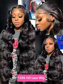 13x6 Body Wave Lace Front Wigs Human Hair Pre Plucked 250 Density HD Transparent Lace Frontal Wigs Human Hair For Women 9A Glueless Wigs Human Hair With Baby Hair 36Inch - Natural Black - 查看 2