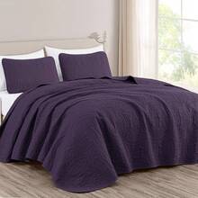 Austin Oversized Bedspread Set 3-Piece Ultrasonic Quilted Soft Lightweight Microfiber Coverlet For All Season - Purple - View 2