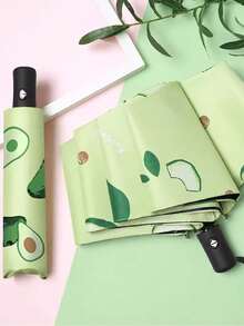 Paraguas portátil automático prueba de viento y sol con estampados de frutas protección uv resistente plegable paraguas ligero diseño moderno fácil transportar uso diario lluvia viaje accesorios - Verde - Ver 1