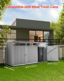 Trash Can Storage, 3 X 52.79 Gal Trash Bin Storage Shed Outdoor, Galvanized Steel Horizontal Storage Cabinet Waterproof, Lockable Garbage Can Storage Shed, For Garden, Backyard And Patio Use - 3 Trash Bin Storage Shed - View 2