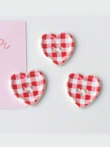 10pcs Plaid Heart Shaped Button Decoration Accessories Hair Clips Phone Cases Clothing Sewing Craft DIY Materials