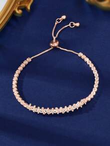 1 Pc Elegant Rhinestone Decor Rose Gold Plated Adjustable Bracelets For Women Party Prom Jewelry School Formal Accessories - Rose Gold - View 1