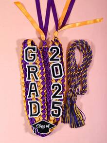 Collar de graduación de fibra de poliéster ligero - Corona de cinta de graduación de doble capa - Cordón de honor - Multicolor - Ver 10
