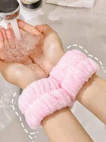 2pcs Solid Bath Wrist Band, Simple Plain Color Absorb Water Wristbands For Washing Face Hair Accessories