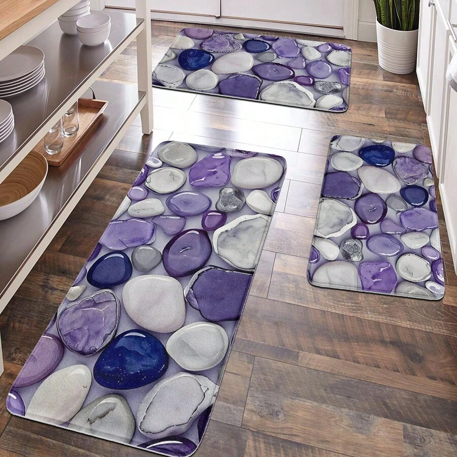 1 件毛绒鹅卵石设计浴室垫,家庭/浴室/厨房装饰,柔软的缓冲表面,抗疲劳垫,奢华简约风格,放松脚部家居浴室装饰浴室地毯地毯户外地毯门垫秋季装饰浴室配件返校入口装饰 - 紫色 - 查看 1