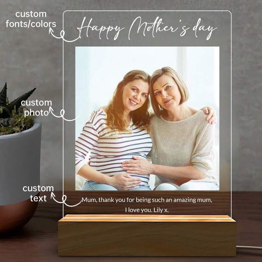 Personalized LED Name Sign Mother's Day Gift Engraved /UV Print Night Light Custom Stand Light Up Sign Wood Table Night Lamp Wedding Birthday - Festival Night Light 1 - View 1