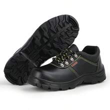 GUYISA 男士安全鞋，橡胶软底，软头，防刺穿中底，黑色皮革鞋面，防水，低帮安全鞋 - 黑色 - 查看 10