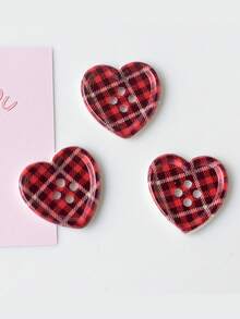 10pcs Plaid Heart Shaped Button Decoration Accessories Hair Clips Phone Cases Clothing Sewing Craft DIY Materials