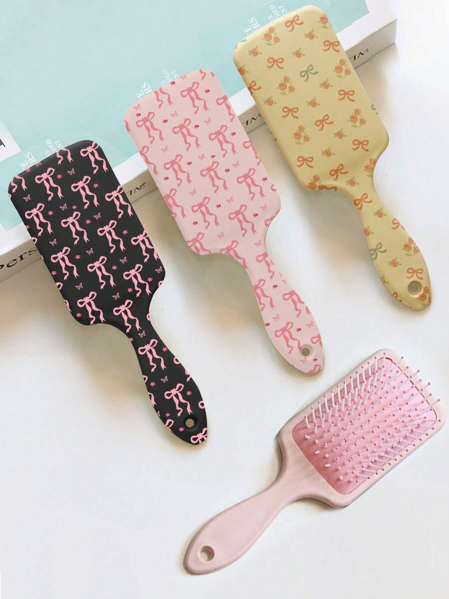 1 pieza Cepillo de pelo con cojín de aire con estampado de mariposa y flor, peine ancho de dientes para masaje y alisado del cabello, lindo accesorio y herramienta de peinado para mujeres/estudiantes - Multicolor - Ver 1