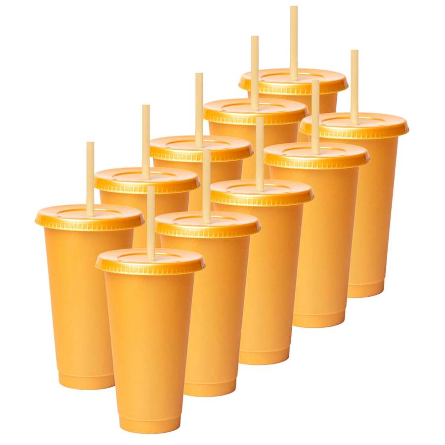 Paquete 20 Vasos Reusables Con Popote Para Bebidas Frías 24 Oz