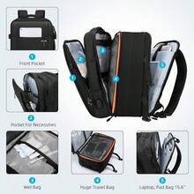 Expandable Laptop Backpack 24L-38L Flight Approved 45x36x20cm Carry On Bags Travel Rucksack With USB Charging Port, 15.6 Inch Business Work Backpack College School Bag For Men Women - BLACK NEW - View 3