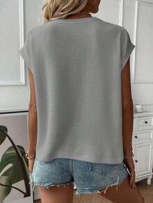 Elegant Women's Loose White Cropped Knit Vest - Casual Street Sleeveless Round Neck Shirt, Minimalist Retro Vintage Style, Suitable For Back To School Season, Autumn/Winter, As Well As Christmas, Thanksgiving And New Year Occasions - Grey - View 2
