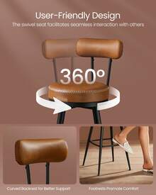 VASAGLE EKHO Collection - 360° Swivel Bar Stools Set Of 2, Counter Bar Chairs With Backs, Synthetic Leather With Stitching, Mid-Century Modern, 76 Cm Tall, Kitchen Home Bar - Black - View 5