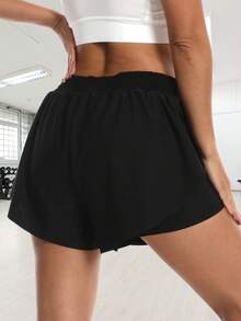 Men Plus Size 1pc New Sauna Shorts For Women Summer, Leggings Shorts,Waist Trainer, 2 In 1 Yoga Shorts,Suitable For Running And Fitness Activities,Outdoor Sports Shorts - Black - View 3