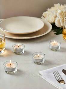 12pcs Clear Glass Tea Light Candle Holders, Tea Candle Cups, Tea Light Candle Holders, Suitable For Wedding Party Dinners, Table Decorations, Parties, Home Decorations - Multicolor - View 8