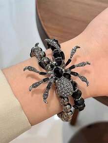 1pc Fashionable Retro Punk Style Spider Beaded Bracelet, Suitable For Men And Women Daily Wear, Halloween Bracelet - Spider Bracelet - View 2