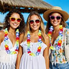 10/20 Pack Rainbow Hawaiian Leis Necklace Colorful Artificial Flower Garland Tropical Flower Lei Floral Hula Dance Garland Decorations For Summer Beach Pool Birthday Wedding Party Decor - Multicolor - View 10