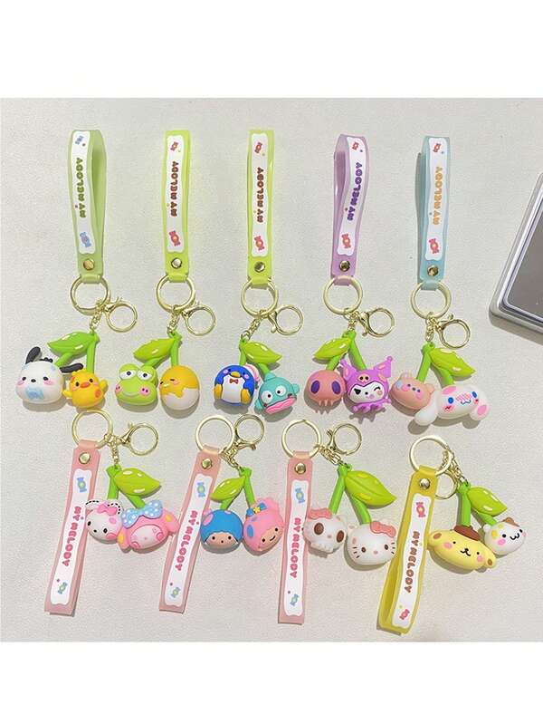 Sanrio 1pc Cute Kuromi Sprout Sanrio Character Keychain Pendant, Lovely Couple Plush Doll Doll, Gift For Crane Game