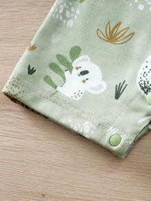 2pcs/Set Summer Baby Boys Cartoon Animal & Dinosaur All Over Print 2 In 1 Bib Overalls Jumpsuit Outfit