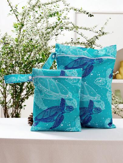 2PCS Sea Turtle Print Waterproof Wet/Dry Bag Beach Travel Storage Bag Diaper Bag