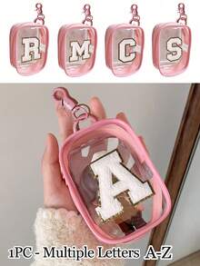 Portable Mini Transparent Zipper Storage Bag, Embroidered Letters On Towels, Compact Multifunctional Storage Device, Headphone And Charger Case With Keychain, Transparent Travel Accessories, Exquisite And Compact, Suitable For Storing Small Items, Data Cable Storage Bag, Bracelet Bag,Clay Figurine Model Portable Bag, Storage Bag, Transparent Pvc Material, Waterproof And Stain Resistant - Pink - View 1