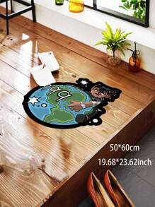 1 pièce Tapis/Tapis de sol décoratif à motif "Embracing Earth", petit tapis, tapis de salon, tapis de salle de bain, décoration de chambre, décoration de maison, tapis de cuisine, style fun de bande dessinée, fond antidérapant, forme asymétrique, lavable en machine - durable, facile à nettoyer
