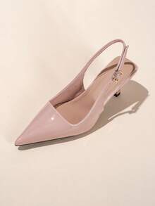 优雅尖头露跟高跟鞋，女式基本款细高跟鞋，新款时尚细高跟鞋，扣环软皮户外高跟鞋，舒适 - 藕粉色 - 查看 5