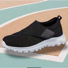 糖尿病水肿鞋，宽宽度男士鞋，适合肥胖肿胀的脚，可调节带子，轻便柔软的鞋底，宽头，术后康复鞋 - 黑色 - 查看 2