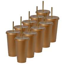 Paquete 10 Vasos Reusables Con Popote Para Bebidas Frías 24 Oz - Oro - Ver 1