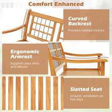 Lifezeal Outdoor Acacia Wood Bench 2-Person Patio Bench With Slatted Seat & Backrest - Natural - View 6