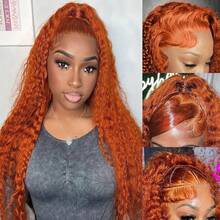 34 Inch Ginger Orange Lace Front Wigs Human Hair Deep Wave 13x4 HD Transparent Lace Frontal Wig For Women 250% Density Curly Wet And Wavy Lace Front Wigs Human Hair 350# Colored Glueless Wig - S350 - 查看 8