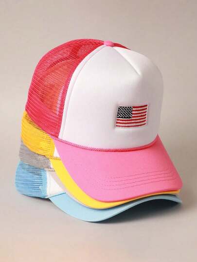 Mũ lưỡi trai lưới có dây rút, thêu cờ Mỹ, dành cho nam giới, thích hợp cho du lịch mùa xuân/thu, kiểu dáng hiện đại, phong cách Y2K cho giới trẻ.