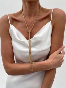 1pc Elegant Metal Chain Knotted Tassel Necklace, Luxury Fashion Necklace For Women, Suitable For Wedding, Party, Street Wear - Necklace - View 13