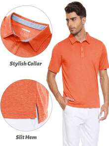 Cotrasen Men's Casual Short-Sleeved Polo Shirt Quick-Drying Breathable Golf Shirt Sports Outdoor T Shirt - 橘色 - 查看 5